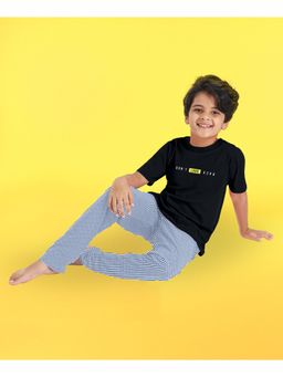 FUNKRAFTS - Kids Cotton Half Sleeves Checks Printed T-Shirt & Pyjama - Black (Set of 2)