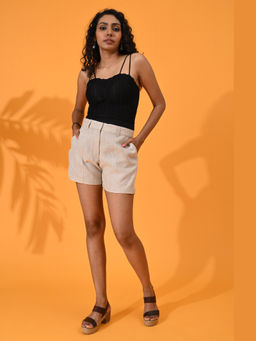 Maba India - Female Linen Beige Shorts