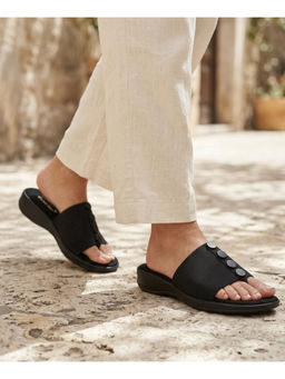 Global Step - Buttoned Softies Black Open Toe Flats