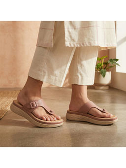 Global Step - Comfy Flatform'S Peach T-Strap Flats