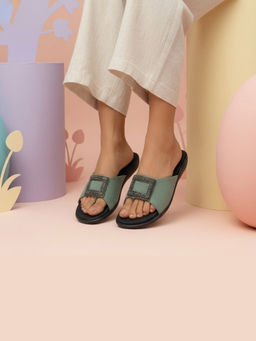 Global Step - Bold Fabric Grey Open Toe Flats