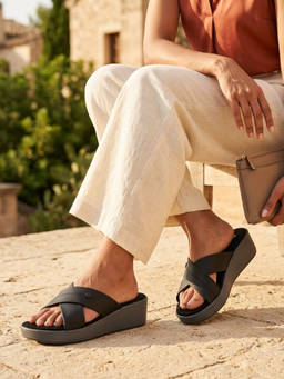 Global Step - Plush wave Wedges Black Heels