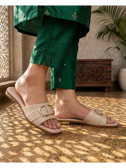 Global Step - Buckle Detail White Open Toe Flats