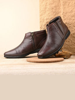 Valentino - Men Premium Leather Brown Side Zipper Ankle Boot
