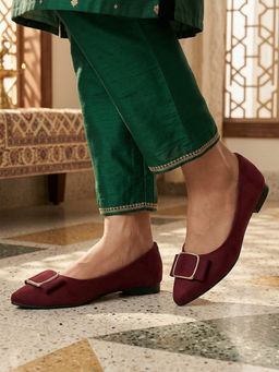 Global Step - Elegant Wine Buckle Ballerinas Flats
