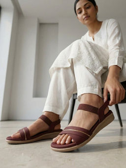 Global Step - Maroon Soft Open Toe Flats