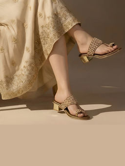 Global Step - Antique Pearl Block Gold Heels