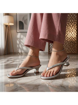 Global Step - Ziva Shimmer Silver Kitten Heels