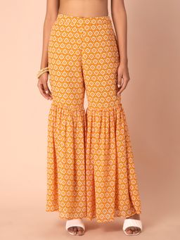 Indya - Yellow Ikat Printed Pleated Sharara Pants