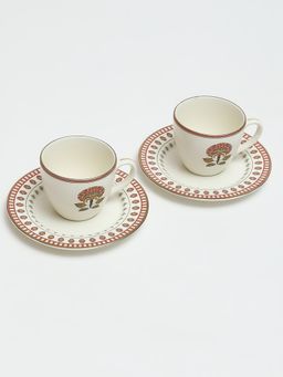 Ritu Kumar - White Kashmiri Booti Cup And Saucer (Set Of 2)