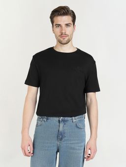 GANT - Men Black Tonal Shield Pure Cotton Solid Crew Neck T-Shirt