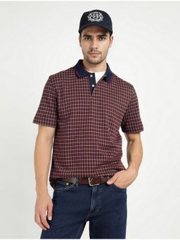 GANT - Men Maroon Checked Polo T-Shirt
