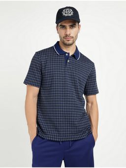 GANT - Men Navy Blue Checked Polo T-Shirt