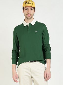 GANT - Men Dark Green Pure Cotton Solid Polo T-Shirt