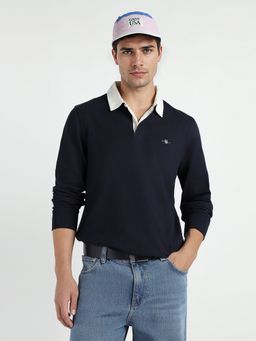 GANT - Men Navy Blue Pure Cotton Solid Polo T-Shirt