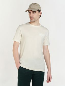 GANT - Men Cream Tonal Shield Pure Cotton Solid Crew Neck T-Shirt