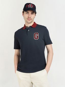 GANT - Men Navy Blue Pure Cotton Logo Polo T-Shirt