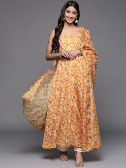 Varanga - Yellow Georgette Printed Anarkali Kurta with Dupatta (Set of 2)