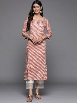 Varanga - Women Workwear Rust Cotton Leheriya Printed Kurta