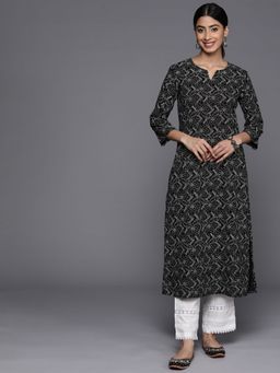Varanga - Women Workwear Black Cotton Floral Printed Kurta