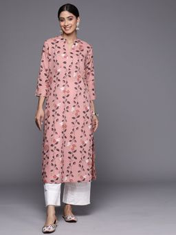 Varanga - Women Workwear Pink Cotton Floral Printed Kurta