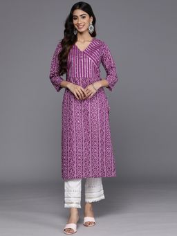 Varanga - Women Workwear Purple Cotton Printed And Gota Work Kurta