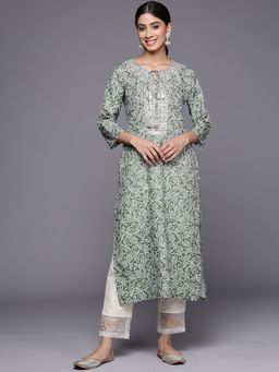 Varanga - Women Workwear Green Viscose Embroidered And Bandhani Printed Kurta