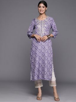 Varanga - Women Workwear Lavender Viscose Embroidered And Bandhani Printed Kurta