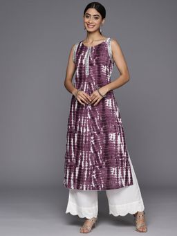 Varanga - Purple Cotton Tie & Dye Lace Work Kurta