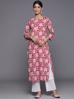 Varanga - Women Workwear Pink Cotton Floral Printed Kurta