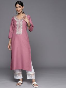 Varanga - Mauve Cotton Thread Work Embroidered Kurta