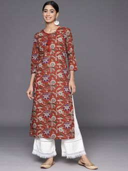 Varanga - Women Workwear Maroon Cotton Floral Printed Kurta