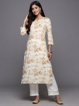 Varanga - Women Workwear Beige Cotton Tie & Dye Mirror Work Kurta
