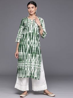 Varanga - Women Workwear Green Cotton Tie & Dye Lace Work Kurta