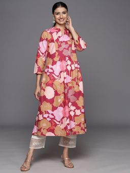 Varanga - Women Workwear Burgundy Viscose Floral Printed Kurta