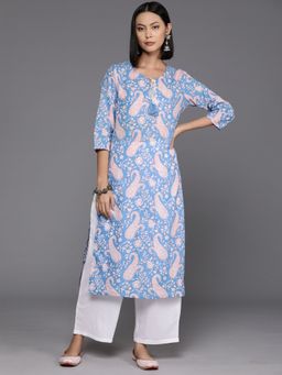 Varanga - Blue Cotton Paisley Printed Kurta