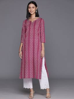 Varanga - Women Workwear Burgundy Cotton Bandhani Printed Kurta