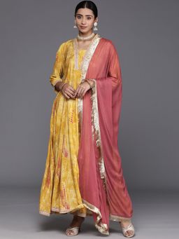 Varanga - Mustard Silk Tie & Dye Lace Work Anarkali Kurta with Dupatta (Set of 2)