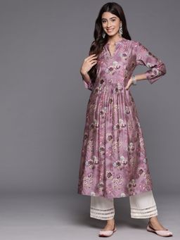 Varanga - Women Workwear Purple Silk Floral Printed Kurta