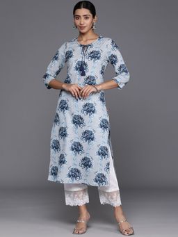 Varanga - Women Workwear Blue Cotton Floral Printed Kurta