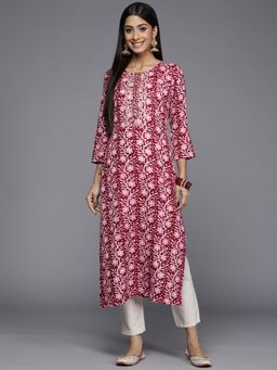 Varanga - Women Workwear Maroon Cotton Floral And Embroidered Kurta