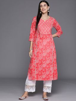 Varanga - Women Workwear Coral Cotton Printed And Gota Work Kurta