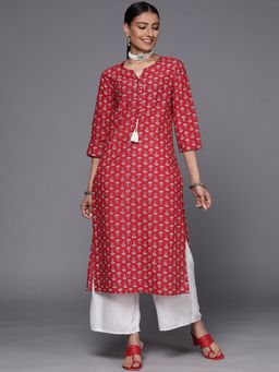 Varanga - Women Workwear Red Cotton Floral And Thread Work Kurta