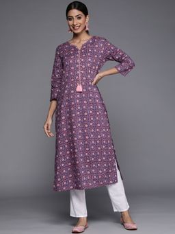 Varanga - Women Workwear Purple Cotton Floral And Thread Work Kurta