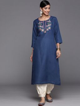 Varanga - Women Workwear Blue Cotton Thread Work Embroidered Kurta