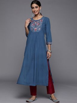 Varanga - Blue Cotton Thread Work Embroidered Kurta