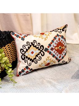 ALCOVE - Kilim Aari Lumbar Cushion Cover White