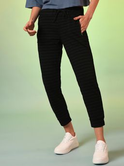 PINACOLADA - Women Black Stripes Cotton Active Joggers