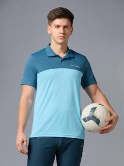 Technosport - Men Blue Colorblock Relaxed Fit Polo Sports T-Shirt with Technocool+