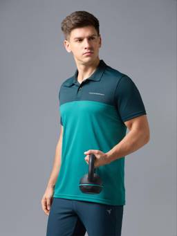 Technosport - Men Teal Colorblock Relaxed Fit Polo Sports T-Shirt with Technocool+